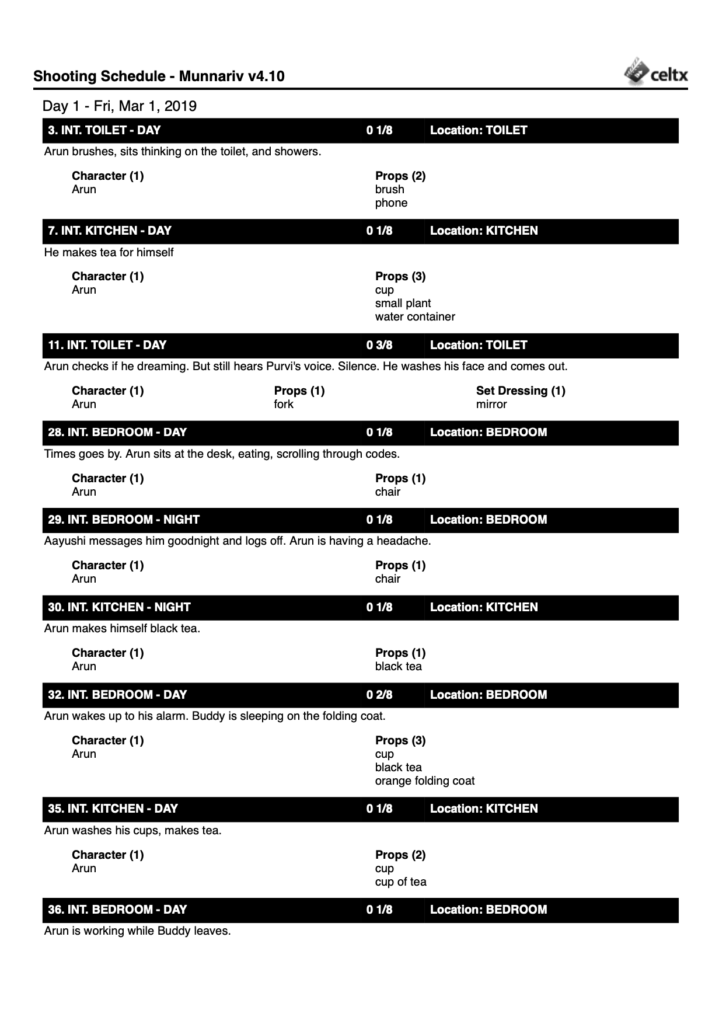 Schedule Report From Celtx