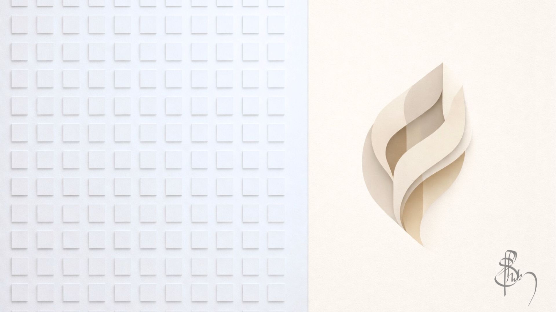 An abstract illustration about AI for Creators, showing a contrast between systems and individuality: on the left, a grid of identical square tiles representing repeatable patterns and scalable tools; on the right, a single layered, folded form suggesting human authorship, intention, and creative origin. The calm, minimal composition reflects the balance between using AI to learn patterns and preserving personal creative identity.