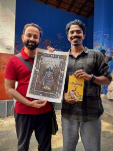 Exchanging works with fellow artists from the pottery workshop.